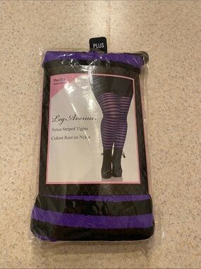 Leg Avenue Striped Tights Purple & Black Plus Size 1X/2X NEW
